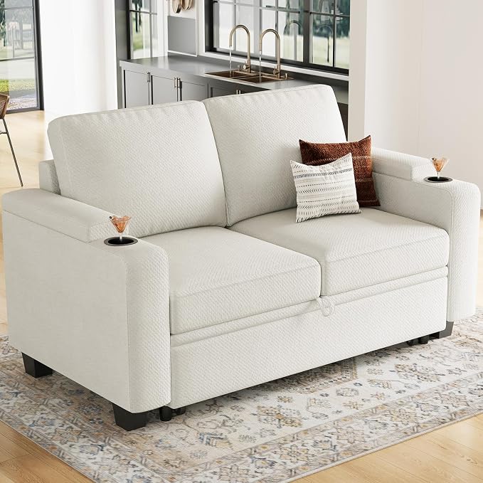 Belffin Modular Sectional Loveseat with Pullout Bed Sectional Sleeper Sofa with Pull Out Bed for Living Room.Beige