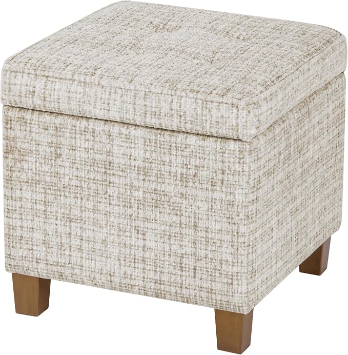HomePop 18" Square Tufted Storage Ottoman - Cream Textural Woven