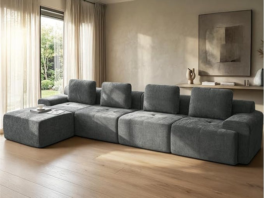 159" L Shaped Oversized Boneless Couch, Comfort Cloud Sectional Couches for Living Room, Modular Sofa High Back & Extra Deep Seat, No Assembly, Soft Chenille (Dark Grey, 159 inch-L shaped（4+1）)