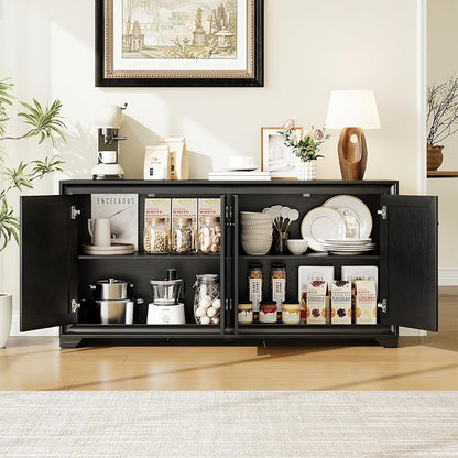 ONBRILL 60" Buffet Cabinet with Storage, 4 Doors Sideboard Buffet Cabinet with Adjustable Shelves, Modern Coffee Bar Console Table for Living Room, Kitchen, Entryway, Black