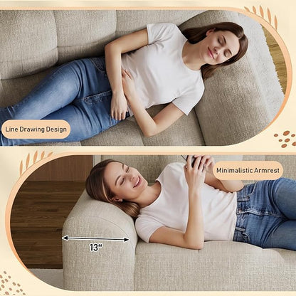 91.5" Modern Boneless Couch for Living Room, Comfy Cloud Sectional Sofa with Deep Seat, Chenille Love Seat Oversized Upholstered 3-Seater Sofa, No Assembly Required Tufted Sofas, Light Brown