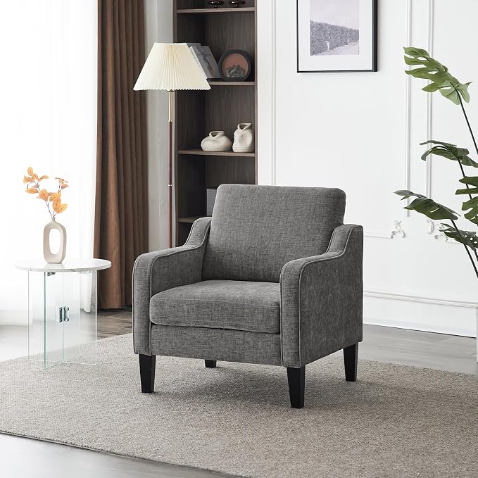 VINGLI Mid Century Modern Accent Chair - Soft Chenille Upholstered Comfy Armchair for Living Room, Bedroom, Home Office, Apartment, Studio (Light Grey)