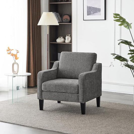VINGLI Mid Century Modern Accent Chair - Soft Chenille Upholstered Comfy Armchair for Living Room, Bedroom, Home Office, Apartment, Studio (Light Grey)