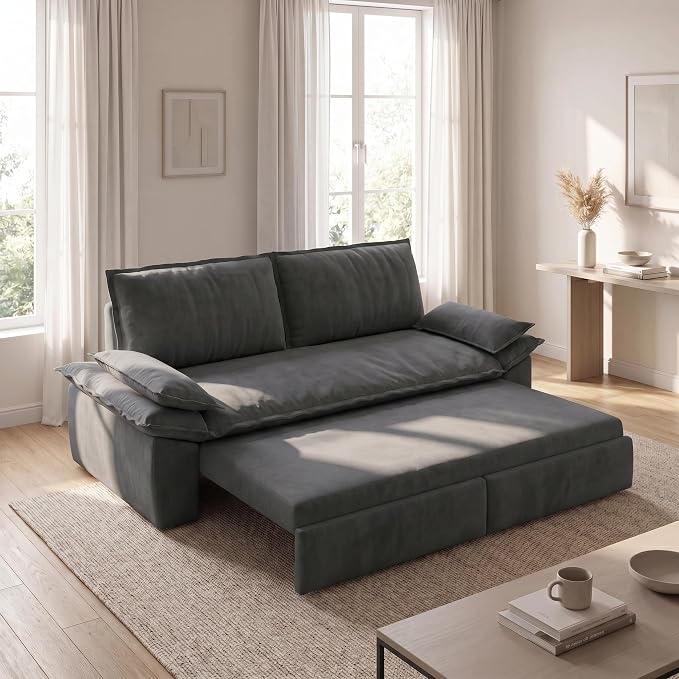 73.2" Sofa Bed Queen, 3-in-1 Pull Out Sofa Bed with Pillow Armrest, Modern Corduroy Convertible Sleeper Futon Sofa for Living Room Small Space, Apartment, Bedroom, Grey
