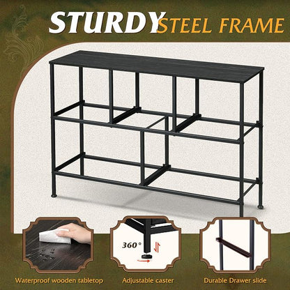 WLIVE Dresser for Bedroom with 5 Drawers, Long Storage Dresser, Fabric Dressers, Storage Drawer Unit with Fabric Bins for Closet, Hallway, Charcoal Black Wood Grain Print, Size L