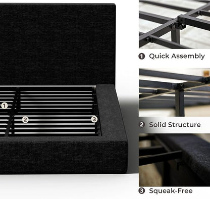 RECCI AirFrame King Size Bed Frame with Headboard, Cloud Upholstered Platform Bed Frame, 5 Inch Foam Cushioned, No Box Spring, Easy Assembly(Onyx Black)
