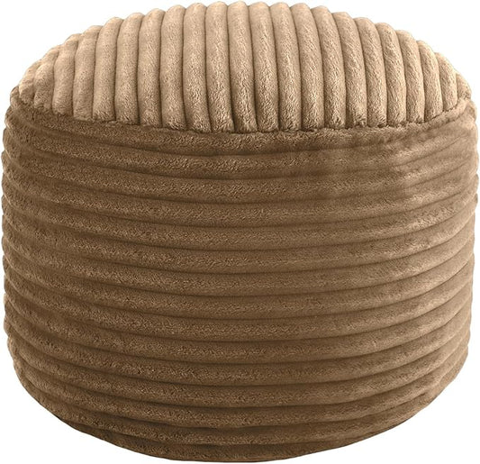 MeMoreCool Stuffed Round Pouf Ottoman Foot Rest, Soft Plush Floor Pouf Foot Stool, Corduray Footstool Footrest, Small Round Ottoman for Living Room Couch Sofa Chair, 20x15 Inch Coffee