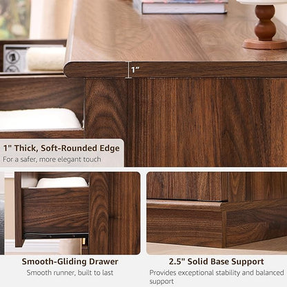ACCOHOHO Arched 9 Drawers Dresser for Bedroom, 52" Wide Modern Chest of Drawers with Rounded Edge & Metal Handles, Wood Storage Closet Dressers TV Stand for Living Room, Hallway, Brown