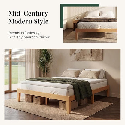 Sweetcrispy Full Size Bed Frame 12 inch Heavy Duty Platform Bedframe, 1000 lbs Capacity, Underbed Storage, No Box Spring Needed, Wooden Slats, Easy Assembly with Velcro, Honey Finish