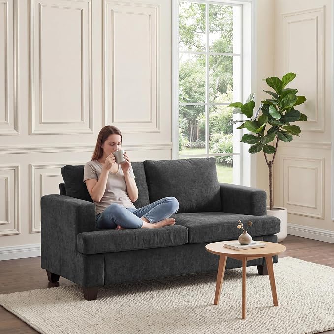 Apicizon Loveseat & 3 Seater Sofa Sets, 89" Couch Sofa Set for Living Room Furniture Sets, 2 Piece Deep Seat Sleeper Sofa, Couch and Loveseat Sets for Apartment, Dark Grey Chenille