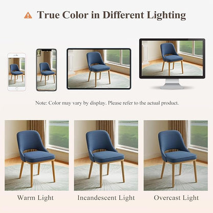 Modern Upholstered Dining Chairs Set of 6, Open Back with Solid Wood Legs, Ergonomic Curved Back Fabric Kitchen Chairs for Dining Room & Kitchen, Living Room Side Chairs, Farmhouse, Blue