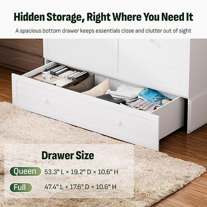 Softa Murphy Bed Full with Drawer, 1200Lb Support, Fold-Down Side Table & Charging Station, Mattress Storage Space, No Box Spring Needed, Space Saving Murphy Bed Cabinet for Guest Room & Home Office