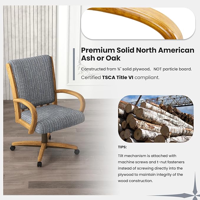 Chromcraft Swivel Tilt Chairs, Classic Wooden Frame Metal Pedestal Base Chairs with Wheels for Kitchen