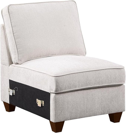 Ball & Cast 127" L-Shaped Sectional Couches for Living Room with Movable Ottoman,2 Cup Holders & USB Ports,7 Seat Chenille Upholstered Sofa W/6 Throw Pillows & Hidden Storage Box,DIY Combination,Beige