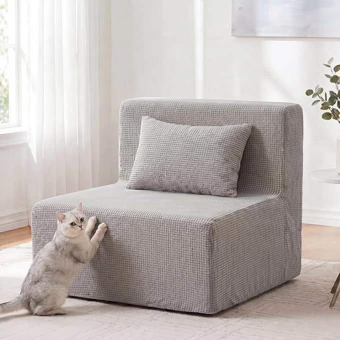 FILUXE Convertible Folding Sofa Bed-Sleeper Chair with Pillow, Modern Linen Fabric Floor Futon Couch, Foldable Mattress for Living Room/Guest Use/Apartment,Single,Dark Gray+ Gray Cover