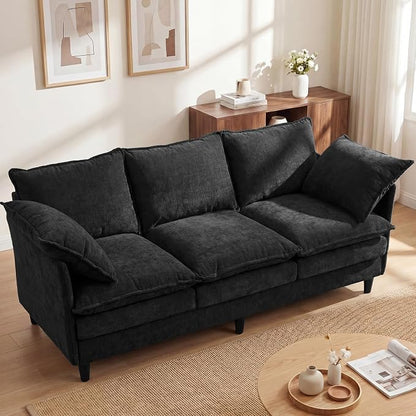 3 Seater Couch Sofa, 69" Small Couch Modern Cozy Comfy Cloud Chenille Sofa 23" Deep 1 Box & 2 Pillows & Washable Cover Couches for Living Room Bedroom Apartment Office 69-Black-1