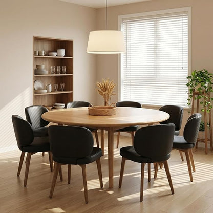YOUNIKE Dining Chairs Set of 8 Modern Kitchen Dining Room Chairs Black | Faux Leather Upholstered Armless Side Accent Chair with Back Wide Padded Seat Wooden Leg, Soft, Waterproof, Comfortable