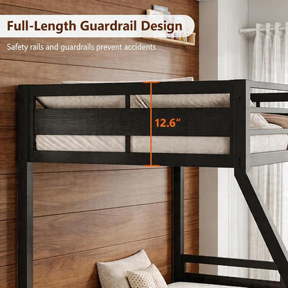 Einhomn Bunk Bed Twin Over Full, Heavy Duty Metal Bed with Ladder and Full-Length Guardrail, Large Under-Bed Storage Space, No Box Spring Needed, Noise Free, Black