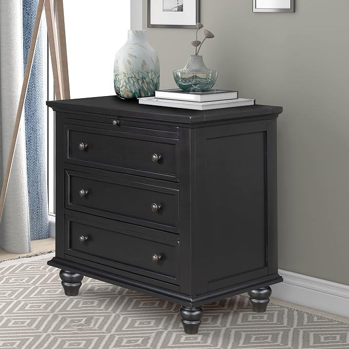 Merax Wood Nightstand with 3 Storage Drawers, Bedside End Table with Pull Out Tray, Black (No Guide Rails)