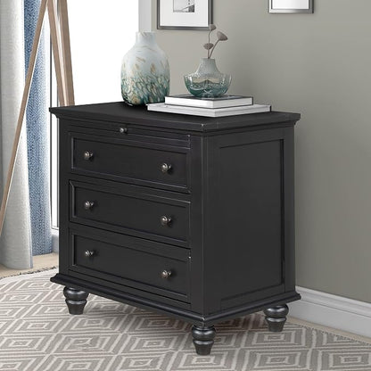 Merax Wood Nightstand with 3 Storage Drawers, Bedside End Table with Pull Out Tray, Black (No Guide Rails)