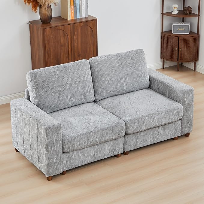 ORRD Comfy Loveset Couch, Chenille 2 Seat Sofa with Pillows, Modern Loveseat Sofa with Storage for Apartment, Living Room, Grey