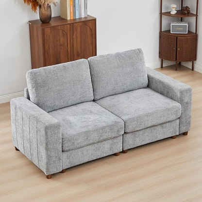 ORRD Comfy Loveset Couch, Chenille 2 Seat Sofa with Pillows, Modern Loveseat Sofa with Storage for Apartment, Living Room, Grey