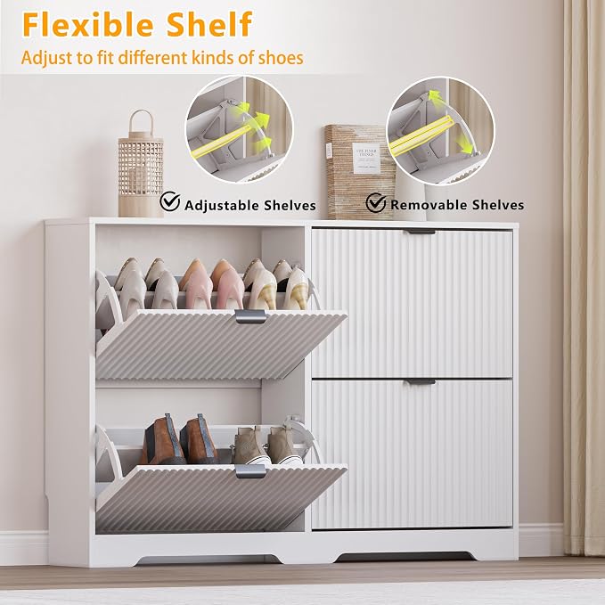 BORNOON Large Shoe Cabinet for Entryway, Shoe Rack Cabinet with 4 Flip Drawer and Adjustable Shelves for Small Apartment, Foyer