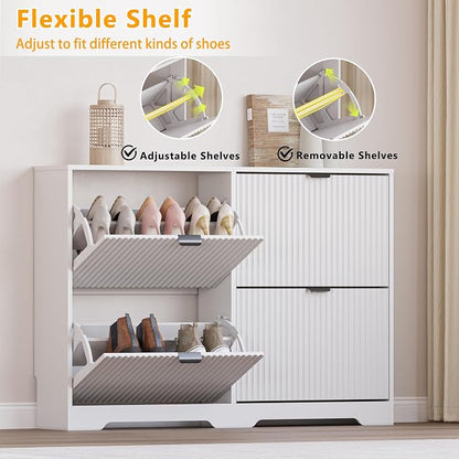 BORNOON Large Shoe Cabinet for Entryway, Shoe Rack Cabinet with 4 Flip Drawer and Adjustable Shelves for Small Apartment, Foyer