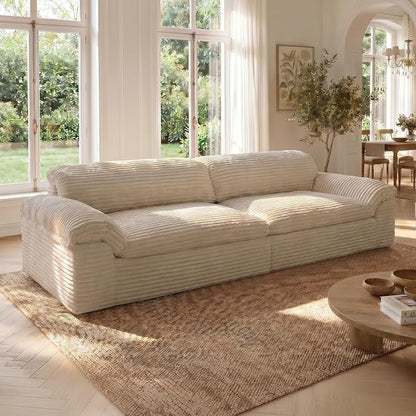 Vesgantti 118" Boneless Couches for Living Room, Cloud Sectional Couch & Deep Seat, 3 Seater Comfy Corduroy Modular Sofa, Modern Slouch Couch, No Assembly Required, Beige