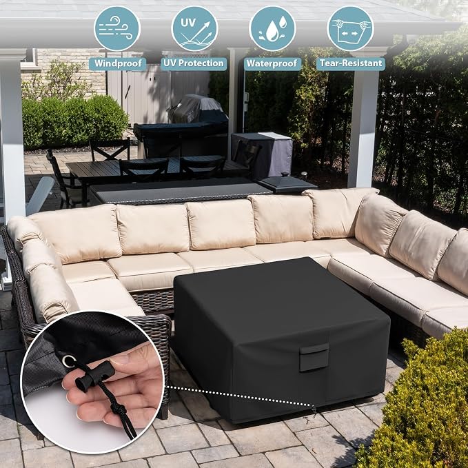 SHINESTAR Fire Pit Cover Square, Fits for 41-44 Inch Fire Pit Table, 600D Heavy Duty Fabric, Waterproof and Windproof, 44 x 44 x 24 Inches, Black