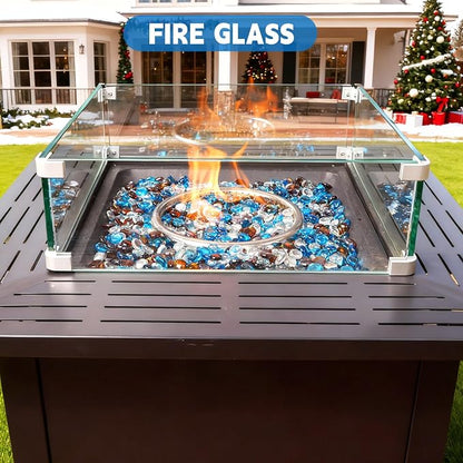 3/4 Inch Blended Fire Glass Beads,10LB Round Fire Glass Beads for Fire Pit Table, Fireplace and Fire Bowl (Caribbean Blue+Crystal Ice+Amber)