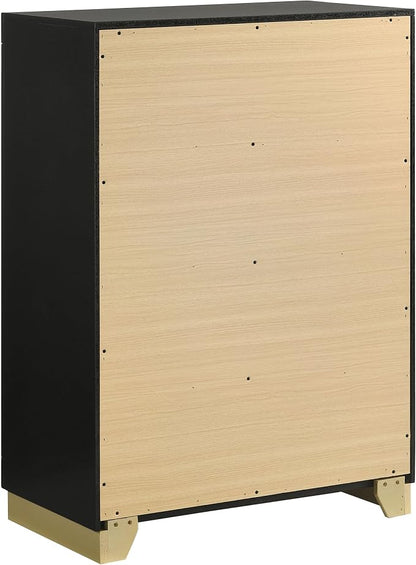 Coaster Home Furnishings Caraway Contemporary 5-Piece Bedroom Set Upholstered California King Size LED Panel Bed Frame 55-inch Headboard Black 224781KW-S5