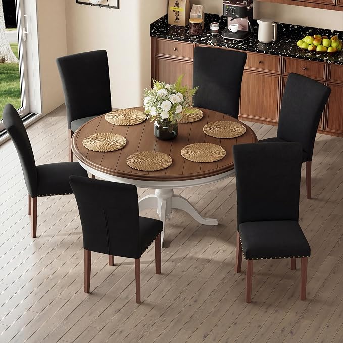 MALOL Dining Chairs Set of 6, High Back Dining Chair with Wood Legs and Nailhead Trim, Modern Padded Kitchen Room Chairs for Dining Room/Restaurant, Black