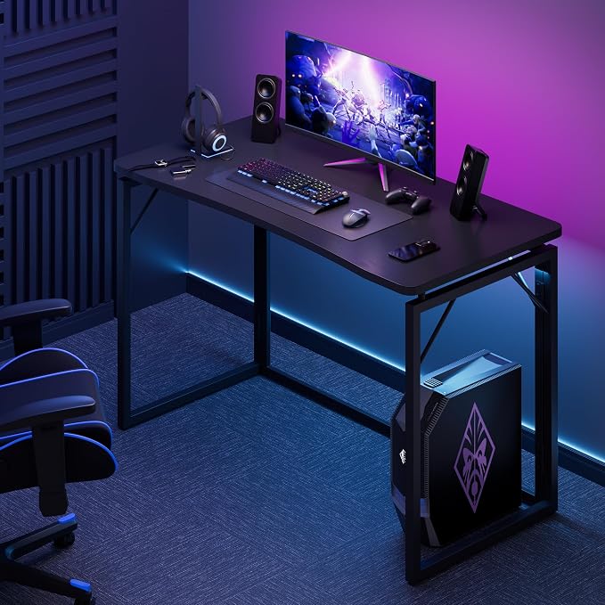 JOYMOOP Black 31.5" Folding Desk, No Assembly Small Foldable Desk for Home, Office, Wooden Top Folding Computer Desk for Working, Writing, Studying