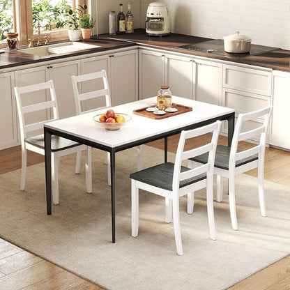 Giantex Dining Chairs, Wooden Armless Kitchen Chairs with Solid Rubber Wood Legs, Farmhouse Ladder Back Dining Chairs for Dining Room (2, White+Gray)
