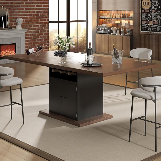 Extendable Dining Room Table for 4-6, 47-63 Inch Faux Marble Extendable Dining Table, Modern Expandable Rectangle Kitchen Dining Table with Storage for Kitchen Living Room