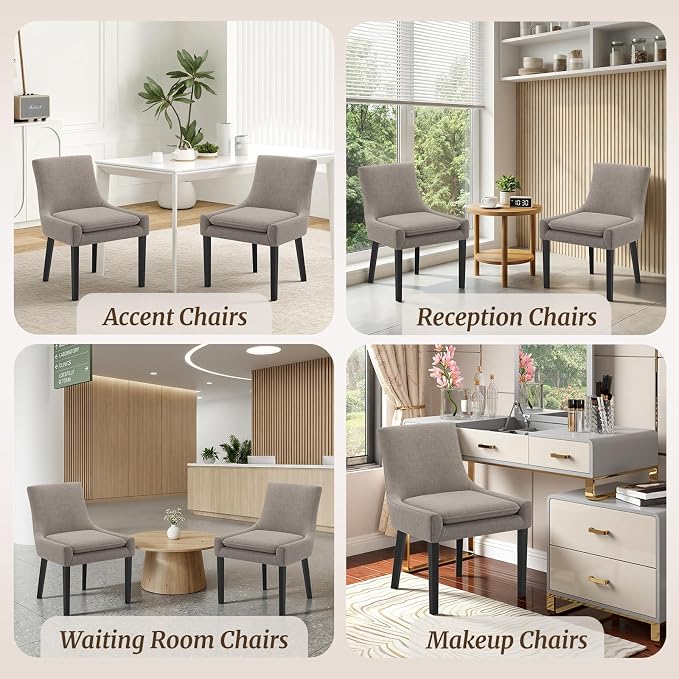 COLAMY Upholstered Dining Chairs Set of 2 with Mid Back and Wood Legs, Modern Accent Side Chairs for Living Room/Dining Room-Camel