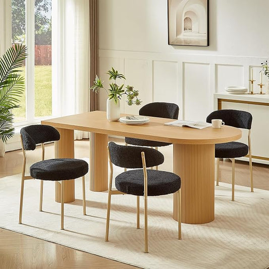 SoarFlash Dining Chairs, Black Boucle Dining Chairs Set of 4, Kitchen Dining Room Chairs Curved Backrest Upholstered Mid Century Modern Chairs with Golden Metal Legs