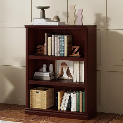 Bevfint 43 in Tall Bookcase, 3-Tier Bookshelf Open Storage, 33 inch Wide Floor Standing Indoor Furniture, Book Cases for Home School Library Office Bedroom Kids, Mahogany 3 Tiers