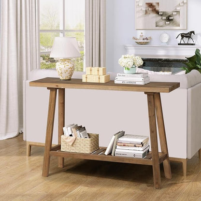 HOKYHOKY Reclaimed Solid Wood Console Table, 43.3" Farmhouse Entryway Table, Narrow Couch Tables Behind Sofa, 2 Tiers Accent Tables for Hallway, Entrance, Foyer, Living Room