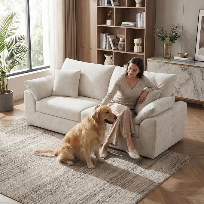 89.8" Modern Loveseat Sofa for Living Room, Cloud Boneless Couches with 4 Pillows, Mid Century Loveseat couches for Small Place, No Assembly Required, Beige