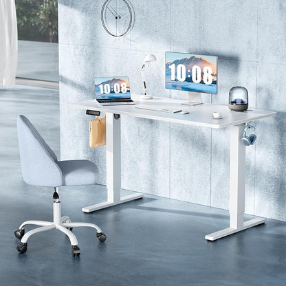 DUMOS 48 Inch Electric Standing Desk Height Adjustable, Sit to Stand Up Computer Workstations Work PC Table Home Office Study Writing Gaming Desks with Memory Presets for Walking Pad, Bedroom, White