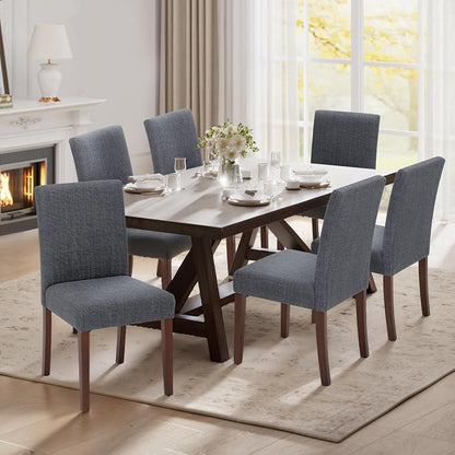 Upholstered Parsons Dining Chairs Set of 6, Modern Dining Room Chairs with Back, Fabric Kitchen Side Chairs with Wood Legs for Dinner Farmhouse Restaurant, Dark Grey