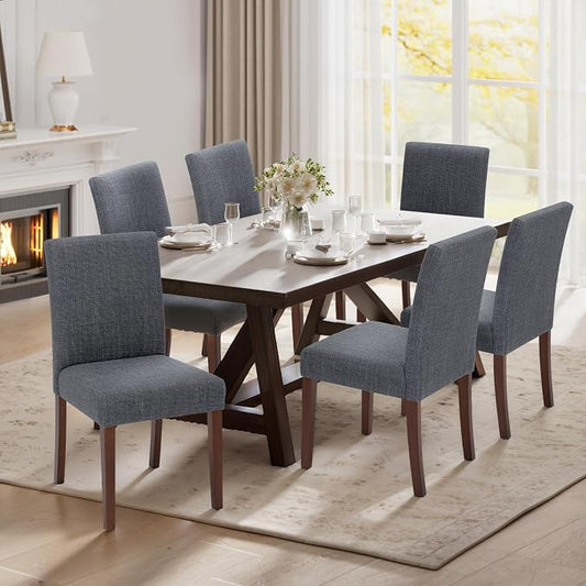 Upholstered Parsons Dining Chairs Set of 6, Modern Dining Room Chairs with Back, Fabric Kitchen Side Chairs with Wood Legs for Dinner Farmhouse Restaurant, Dark Grey