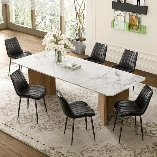 VECELO Dining Chairs Set of 6, Vegan Leather Fabric & Metal Frame, Mordern Style for Kitchen, Living Room,Offcie，Black