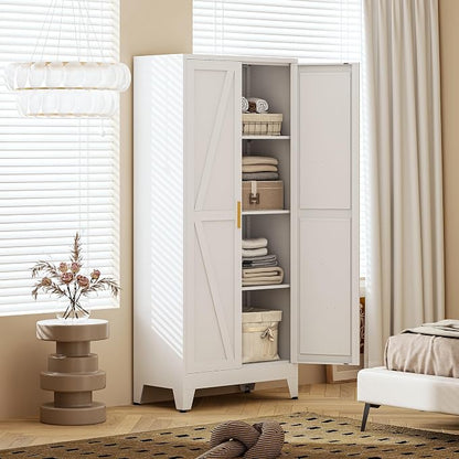 61" H White Storage Cabinet,Metal Pantry Cabinets with Doors,Tall Cabinet,Kitchen Pantry Storage Cabinets