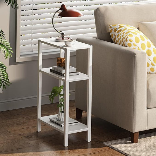 TUTOTAK Small Side Table, Narrow End Table, Skinny Sofa Table, Slim Nightstand, Couch Table, Living Room, Bed Room, White TB01BW077
