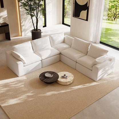 Novilla 104.3" Modular Cloud Couch, Modern Sectional Sofa with Smarts Coil® Support, Chenille Fabric, Upholstered Couch for Living Room Apartments Bedroom, No Assembly, 5 Seater, White