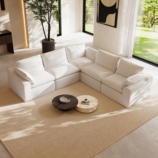 Novilla 104.3" Modular Cloud Couch, Modern Sectional Sofa with Smarts Coil® Support, Chenille Fabric, Upholstered Couch for Living Room Apartments Bedroom, No Assembly, 5 Seater, White