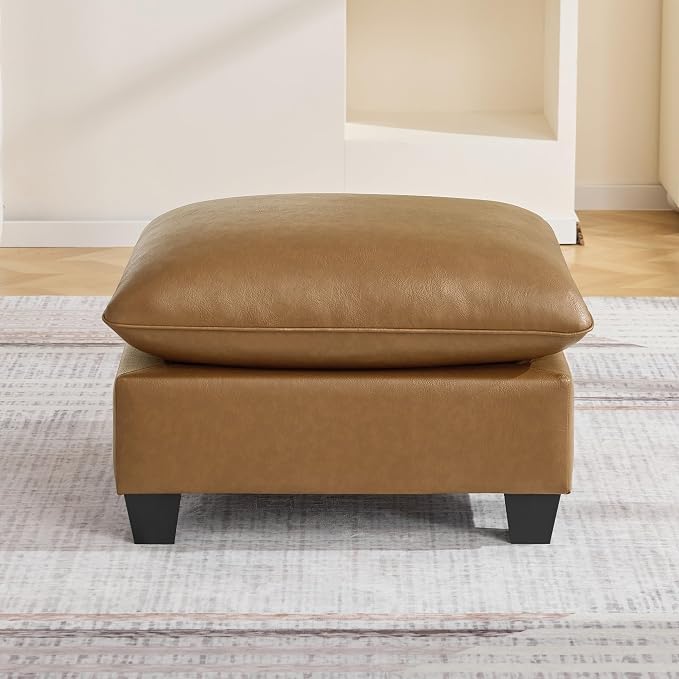 31.5" Faux Leather Large Square Ottoman, Oversized Upholstered Footrest for Living Room, Bedroom, Entryway, Light Brown